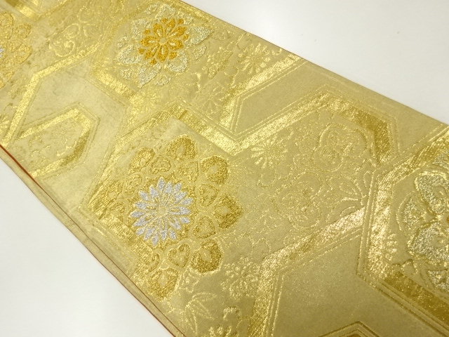 JAPANESE KIMONO / ANTIQUE FUKURO OBI / SILK / WOVEN FLOWER CREST